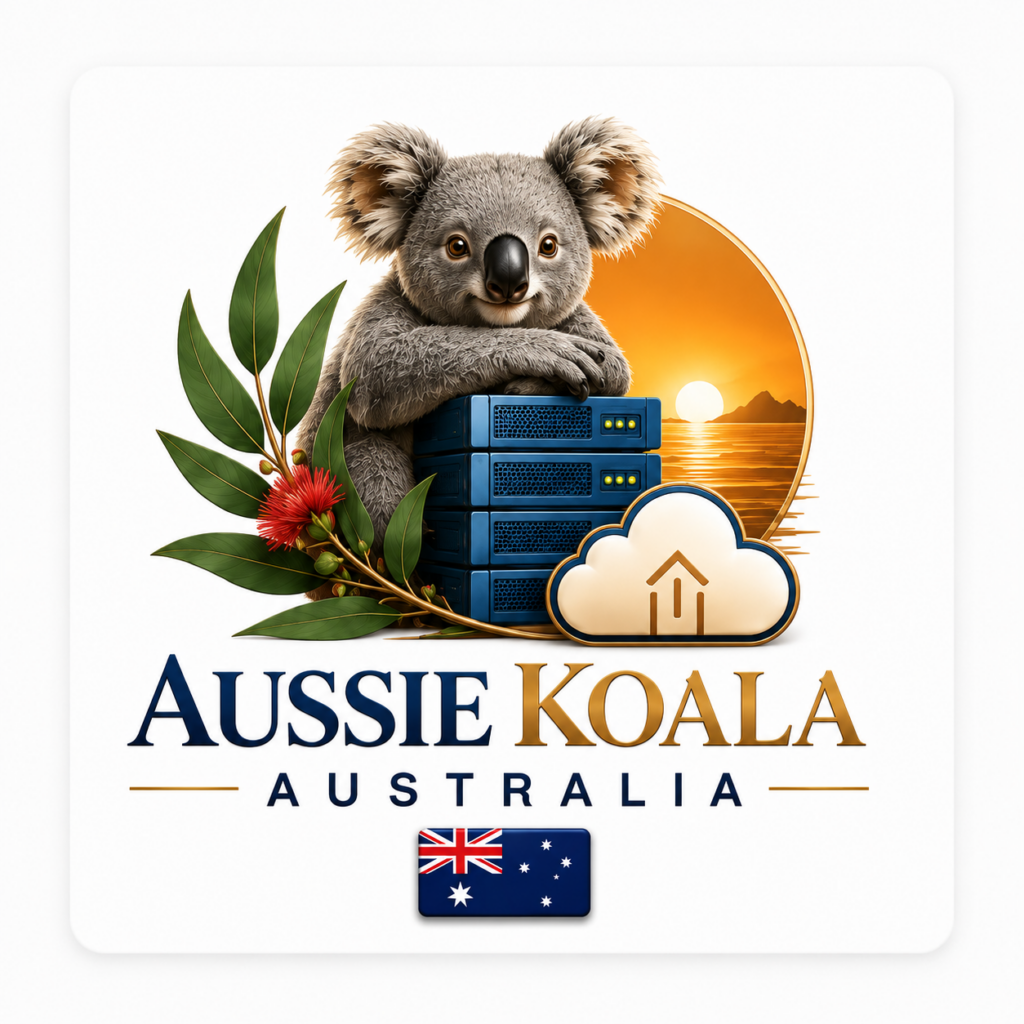 Aussie Koala Australia logo with Australian flag